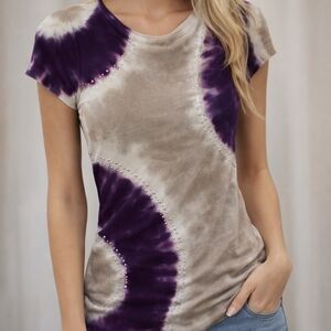 INC International Concepts Purple and Beige Tie-Dye Tee
